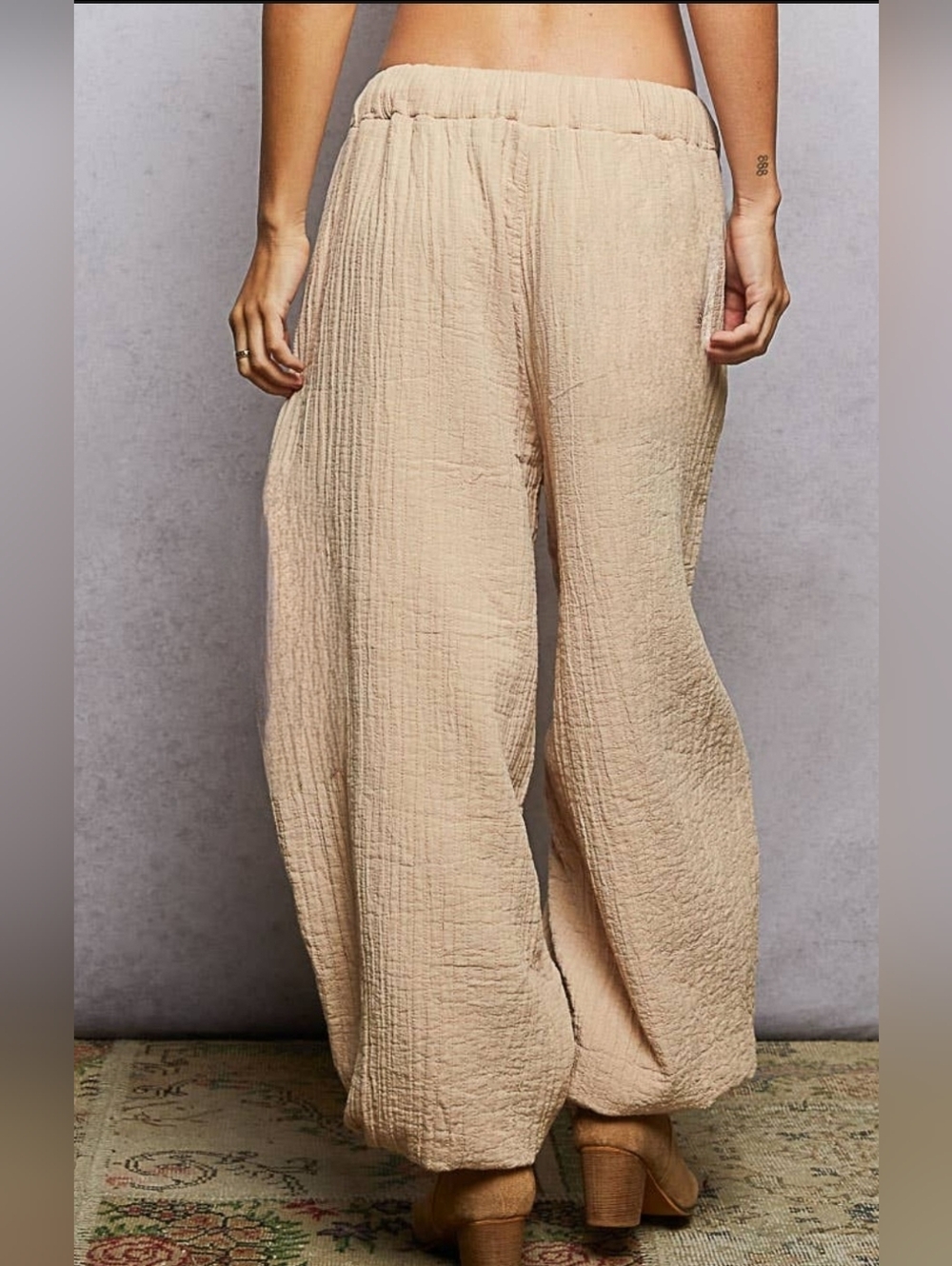 POL Beige Wide-Leg Linen-Blend Pants - Picture 2 of 16